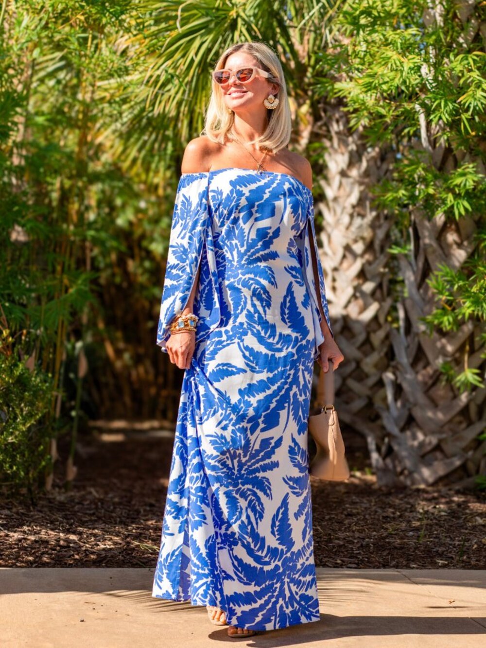La Mer Luxe Batwing Ashby Maxi Dress- Periwinkle Jungle